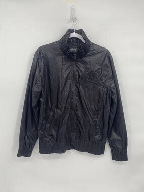 Polyascko 2 Black Collared Jacket Embroidered Full Zip Banded Cuffs Medium